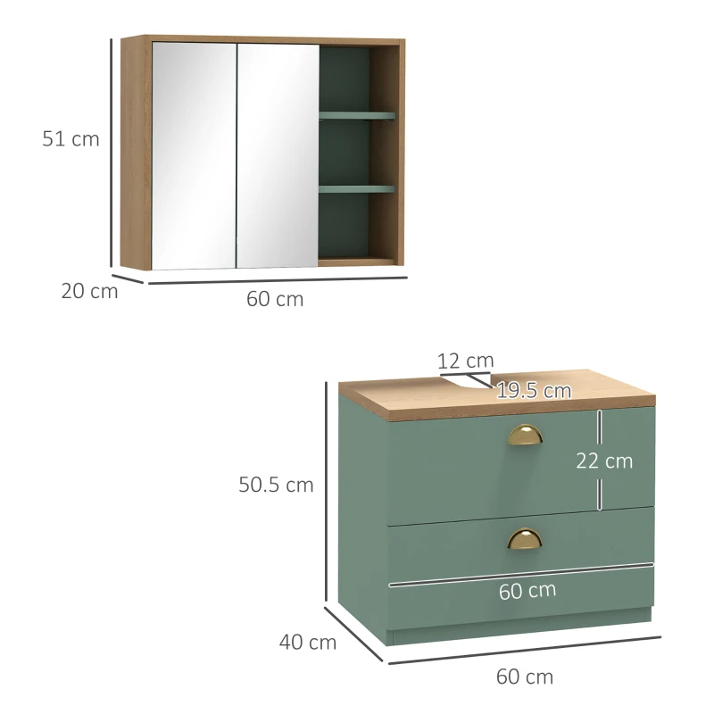 kleankin Set de mobilier pentru baie cu rafturi reglabile 2 sertare design scandinav verde