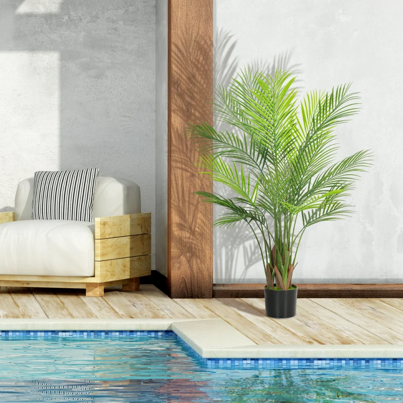 HOMCOM Palmier Artificial mare 120cm Planta artificiala, Plastica Plante artificiale in ghiveci pentru living birou