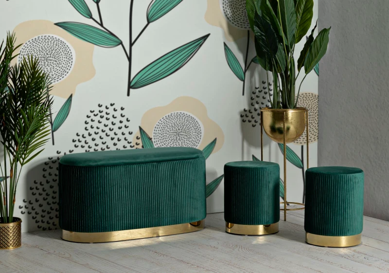 Mauro Ferretti Banca Cu Depozitare Și Taburet Shopy Green Set 3 Bucăți Cm 80X37X42-29X33