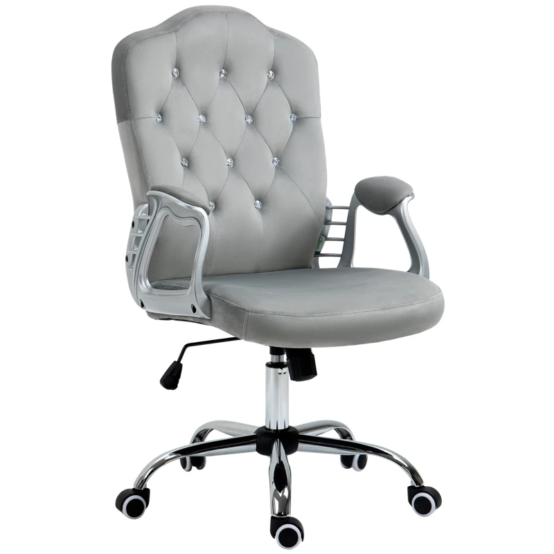 Vinsetto Velvet-Feel Work Chair, with Diamante Back - Grey