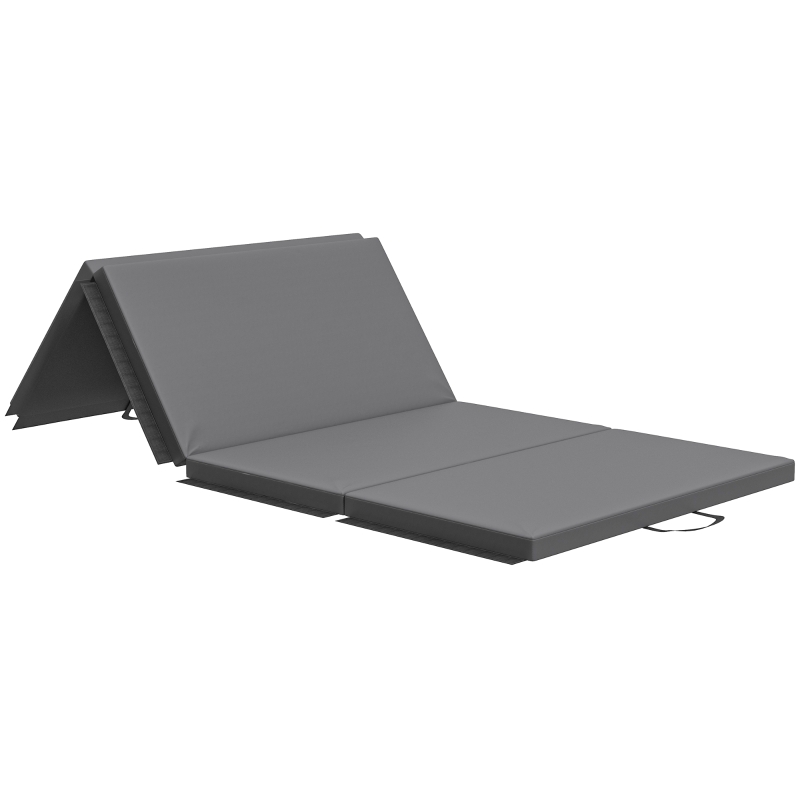 HOMCOM Tapete de Ginástica Yoga Pilates Fitness Dobrável em 4 com Pegas Revestimento Sintético 180x80x5 cm Cinzento