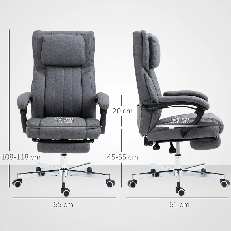 Vinsetto Cadeira de Escritório com 6 Pontos de Massagem com Vibração Reclinável com Altura Ajustável 65x61x101-113 cm Cinza