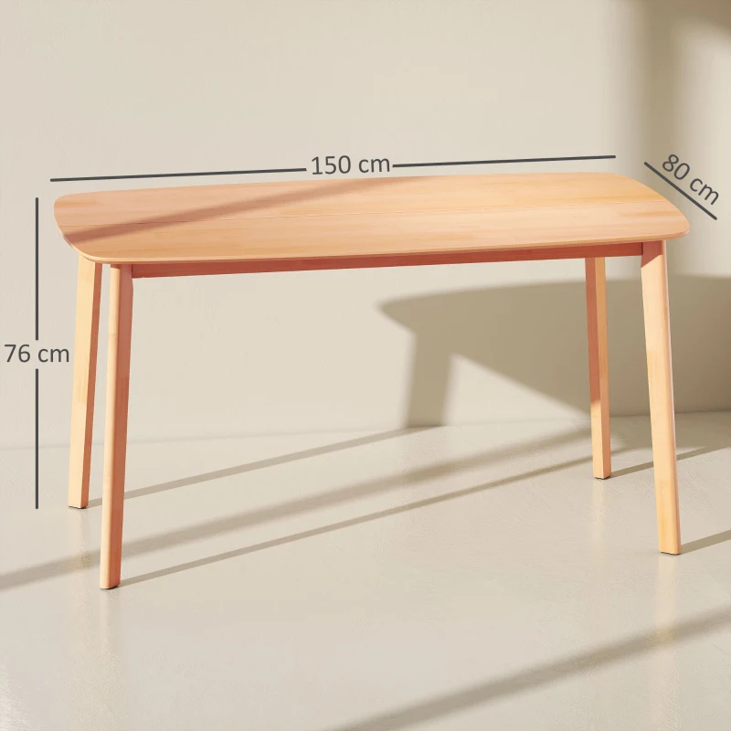 HOMCOM Mesa de Jantar Retangular para 6 Pessoas Mesa de Cozinha 150 cm em Madeira Maciça 150x80x76 cm Madeira Natural