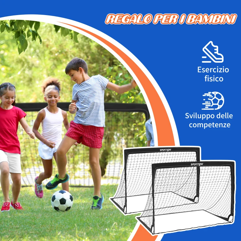 SPORTNOW Set da 2 Porte da Calcio per Bambini da 6 Anni con Luci LED, Pieghevoli con Borsa di Trasporto