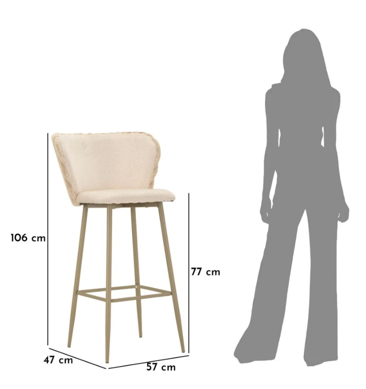 Mauro Ferretti Scaun De Bar Alaska -B- Crem Set 2 Bucăți Cm 55X58X106 (Înălțime Scaun Cm 77)