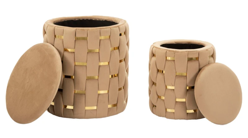 Mauro Ferretti Puf Cu Recipient De Depozitare Shanty Gold 2 Bucăți Cm Ø 37X42-28X33