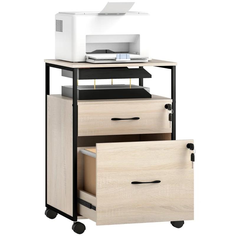 Vinsetto Cassettiera per Scrivania con 2 Cassetti e Ruote, per Formato Lettera A4 44x40x66,5 cm, Legno