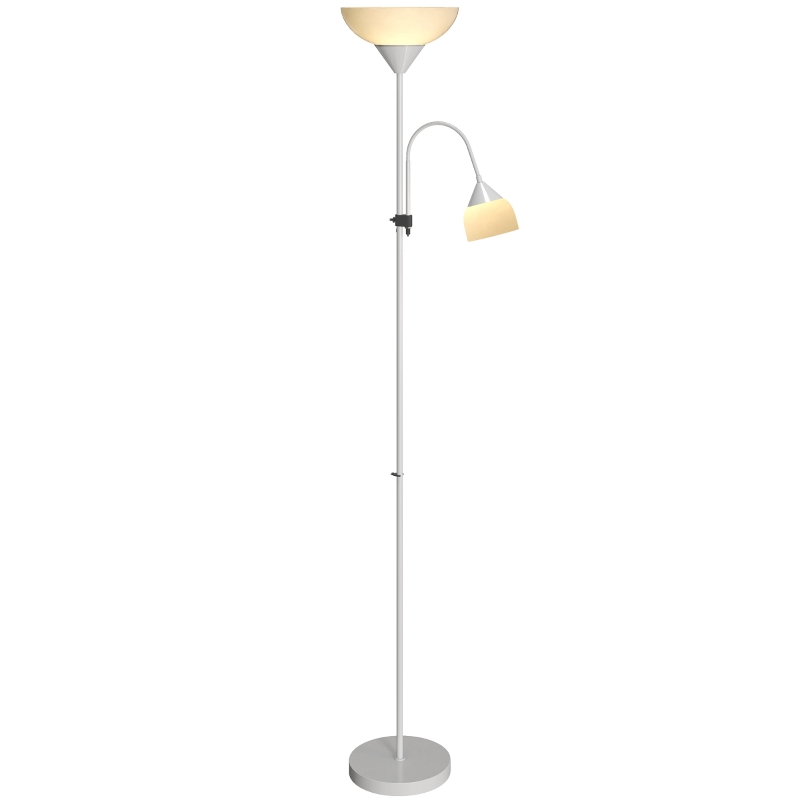 HOMCOM LED Floor Lamp for Living Room, 180cm Tall Standing Lamp, Mother and Child Uplighter with Adjustable Gooseneck, 3000K/4500K/6500K Colour Temperatures, Silver Tone