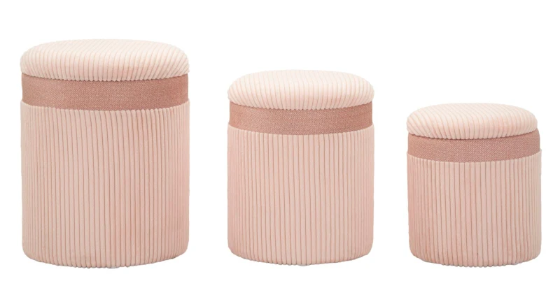 Mauro Ferretti Set De 3 Pufuri Cu Spatiu De  Depozitare, Roz, Cm Ø 40,5X49,5-35X42-31X36