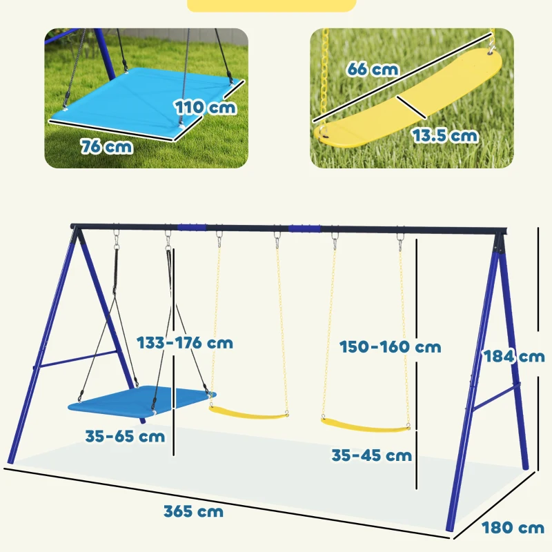 Set de leagăne AIYAPLAY pentru 3 copii, 120 kg capacitate de încărcare, leagăne pentru exterior, Multicolor