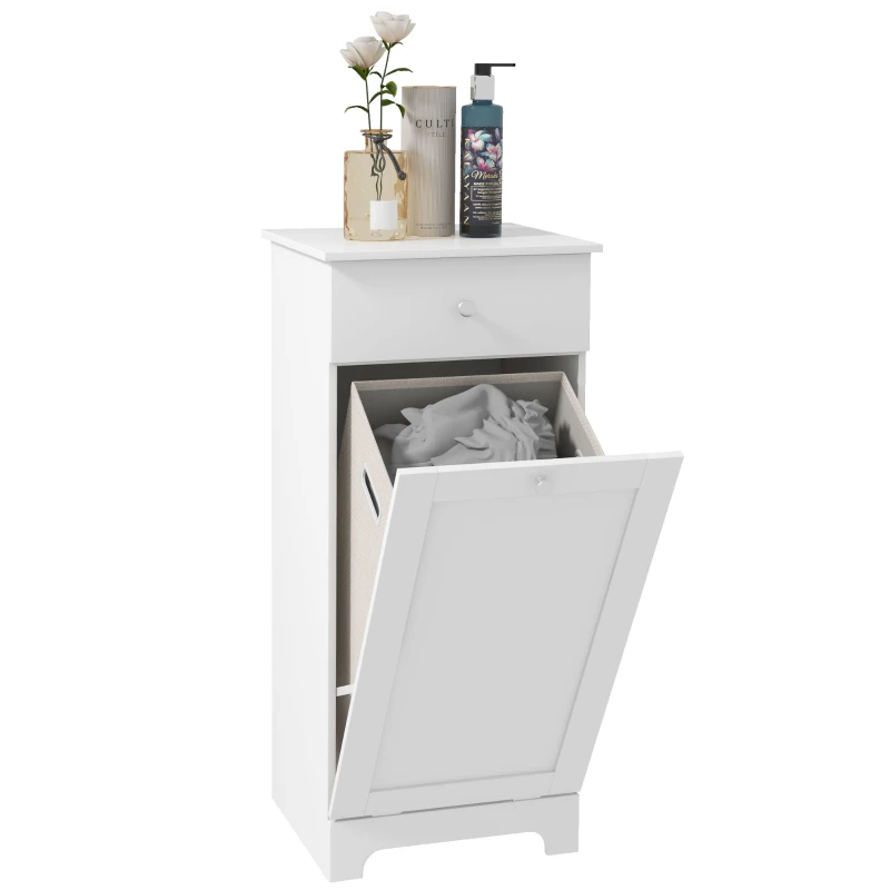 HOMCOM Mobilier de baie cu coș pentru rufe, mobilier de depozitare cu sertar - 40L x 40l x 90,5Î cm - alb