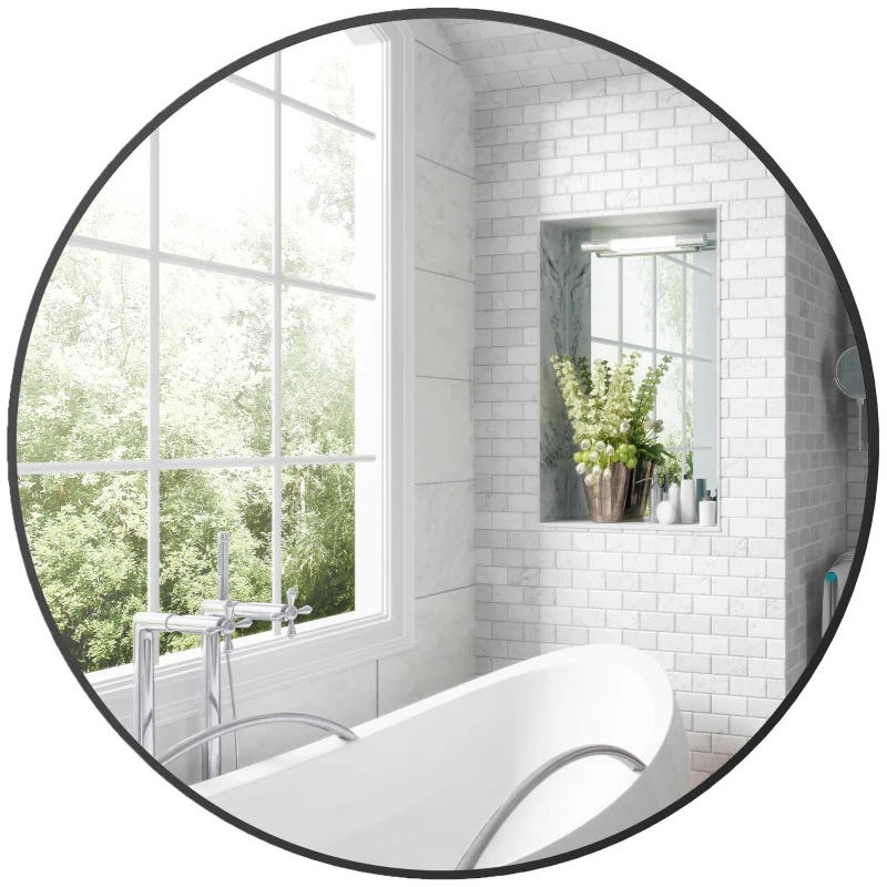 HOMCOM Oglinda rotunda oglinda baie cadru metalic usor de instalat, pentru dormitor, living, intrare, Ø 70 x 2,5 cm negru