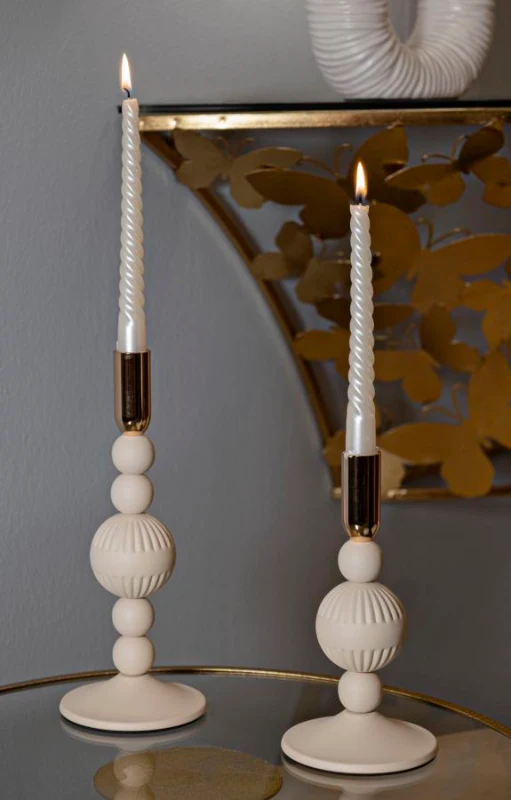 Mauro Ferretti Set Suport Lumanare Aster Crem 2 Bucati Cm Ø10X20-10X25,3