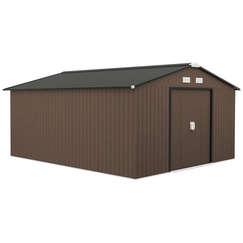 Outsunny Tuinschuur, Weerbestendig Tuinhuis voor Tuingereedschap, met Ventilatieramen, Schuifdeuren, Staal, Bruin