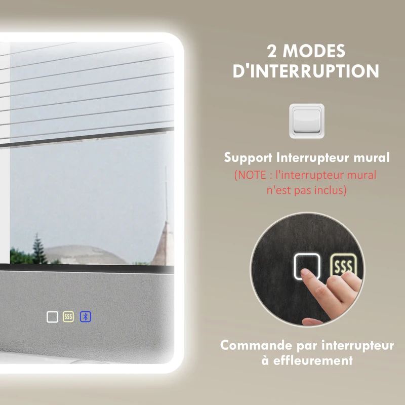 HOMCOM Oglindă de baie LED bluetooth 70 x 90 cm interruptor tactil lumină reglabilă 3 culori anti-abur memorie argintiu
