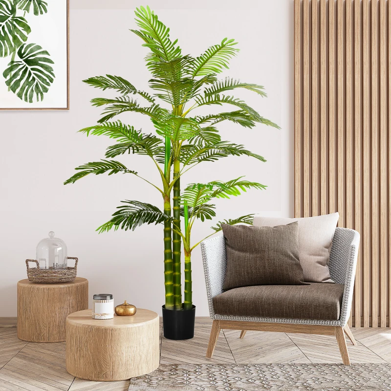 HOMCOM Palmier areca artificiel arbre artificiel hauteur 190 cm cu 30 de frunze mari din plastic și ghiveci inclus
