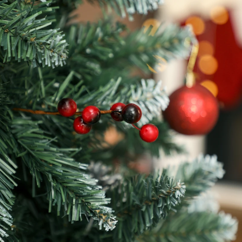 HOMCOM Albero di Natale Alto 210 cm da Interno con 928 Rami, Pigne e Bacche Rosse, Base in Metallo, Verde