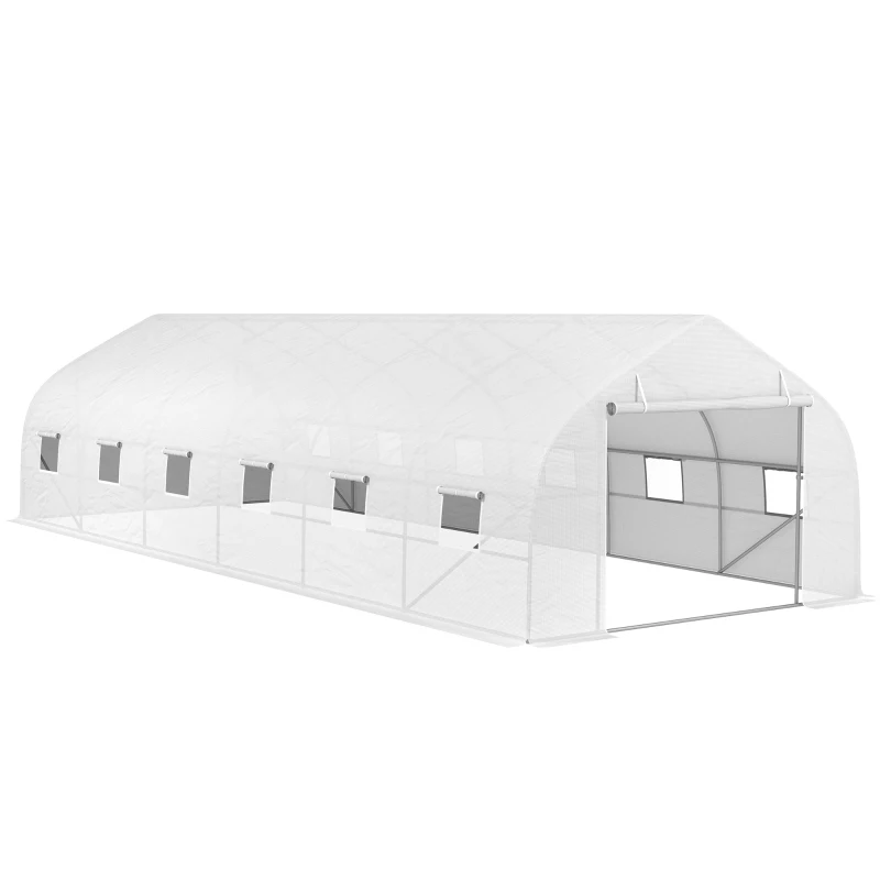Outsunny Estufa Túnel de Grande Dimensão com Lona Pe Estrutura em Aço Porta Enrolável e 12 Janelas 8x3x2 m Branco