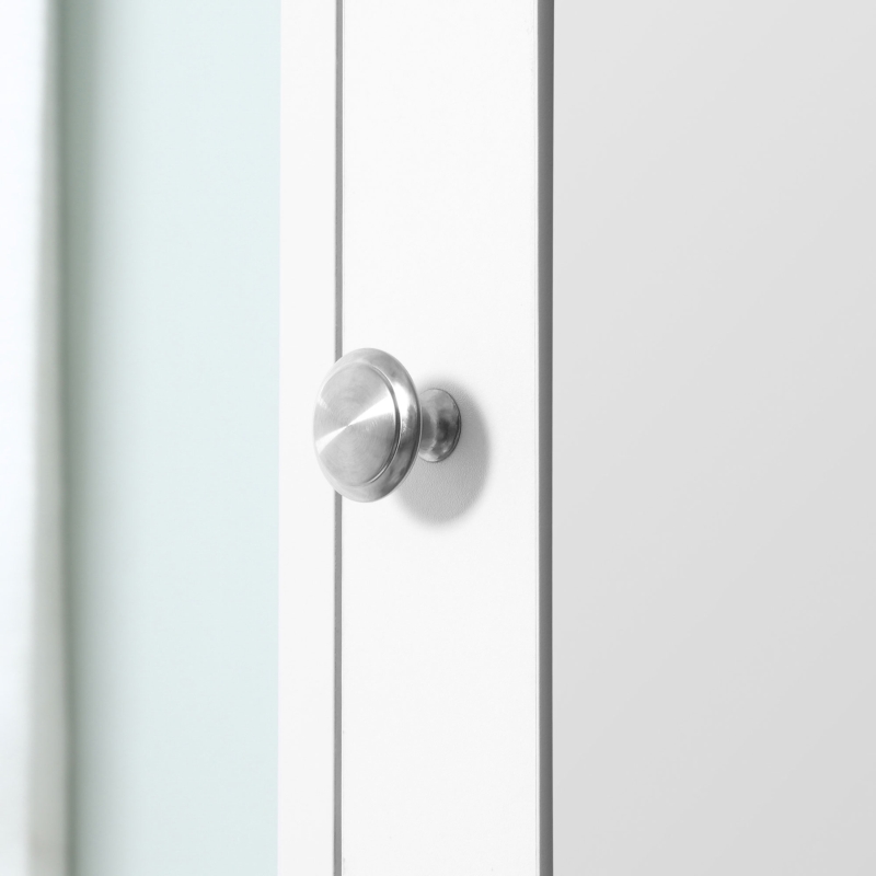 Dulap inalt pentru baie cu oglinda, coloana de baie din lemn cu 2 rafturi deschise, 2 usi si polite interioare ajustabile 30x28x180 cm Alb