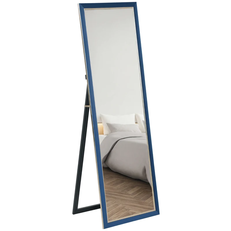 HOMCOM Oglindă de Corp Intreg 150x50 cm cu Cadru din Catifea și Suport pentru Salon Dormitor Albastru
