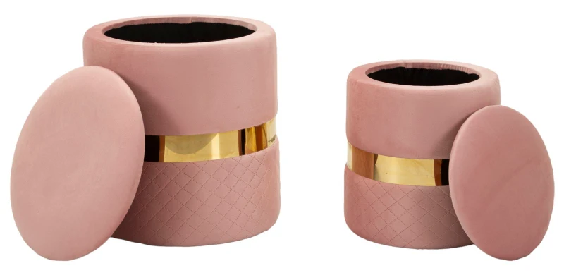 Mauro Ferretti Puf Cu Depozitare Sheffild Roz Set 2 Bucăți Cm Ø 37X42-28X33