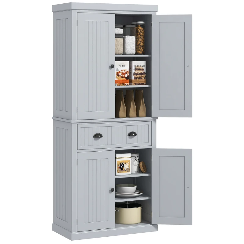 HOMCOM Dulap de bucătărie bufet cu multiple spații de depozitare, rafturi reglabile, 4 uși și sertar mare 76,2 x 40,2 x 183 cm gri