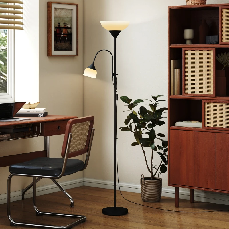 HOMCOM LED Floor Lamp for Living Room, 180cm Tall Standing Lamp, Mother and Child Uplighter with Adjustable Gooseneck, 3000K/4500K/6500K Colour Temperatures, Black