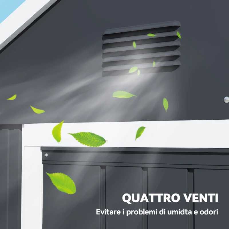 Outsunny Casetta da Giardino Porta Attrezzi in Acciaio Zincato e PP con Finestra, 259x172x222 cm, Grigia e Bianca