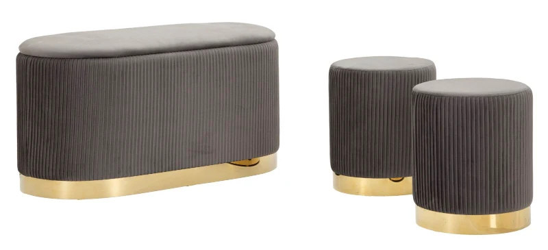 Mauro Ferretti  Banca Cu Depozitare Și Taburet Shopy Gri Set 3 Bucăți Cm 80X37X42-29X33