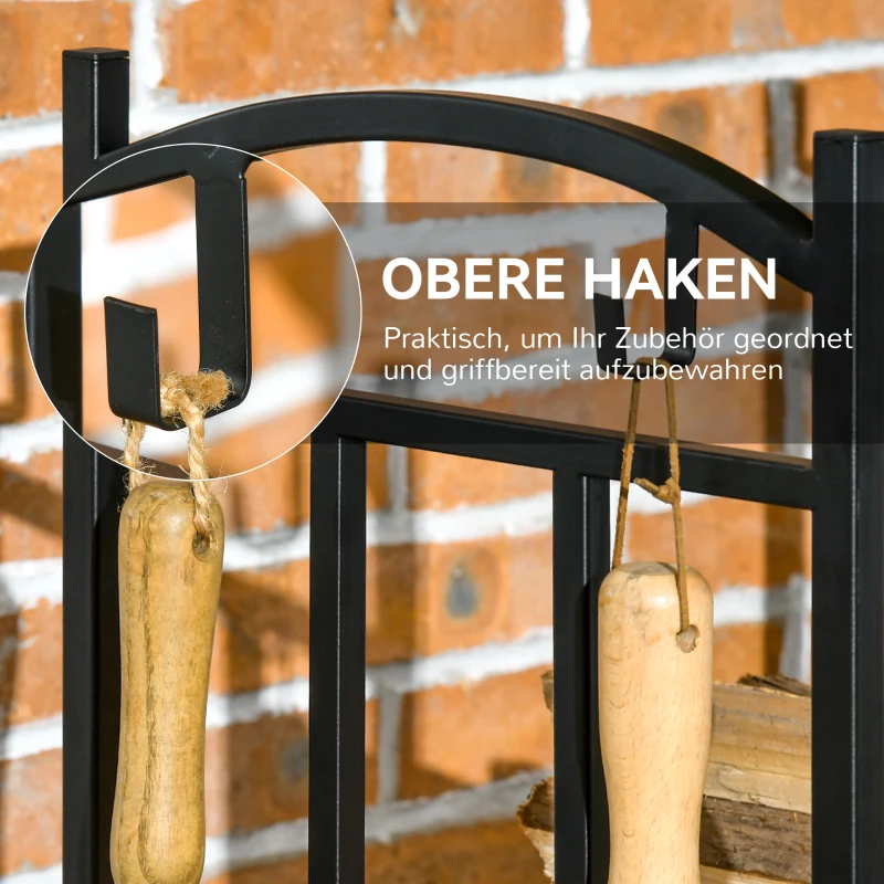 Outsunny Haardhoutrek voor binnen 46 x 32 x 126 cm – 3 niveaus, 4 haakjes, metaal, zwart