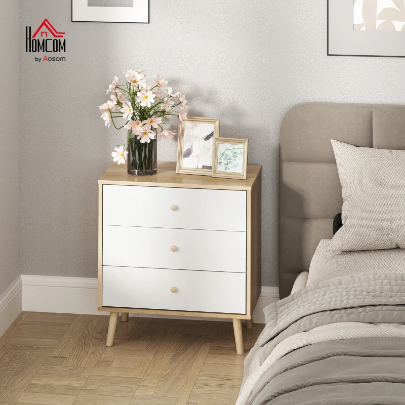 HOMCOM Comodă 3 sertare mobilier de depozitare stil modern pentru dormitor, living - 60 x 35 x 65 cm, stejar