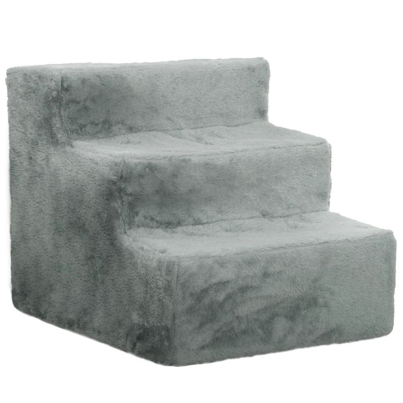 PawHut Scăriță pentru câine cu 3 trepte scăriță pentru pisică scară antiderapantă pentru animale 46 x 35 x 35 cm gri deschis