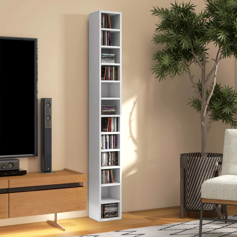 HOMCOM Depozite pentru CD-uri și DVD-uri cu 12 compartimente, capacitate maximă 204 CD-uri, 21 x 20 x 175 cm, alb