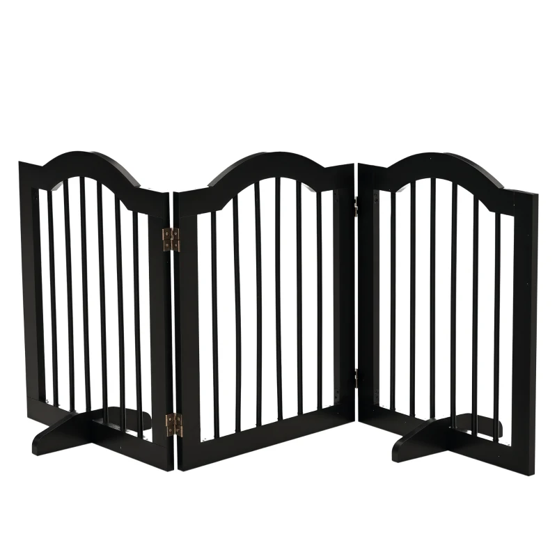 PawHut Barieră de siguranță barieră modulabilă pliabilă pentru animale de companie cu picior de suport MDF lemn masiv 154,5 x 61 cm negru