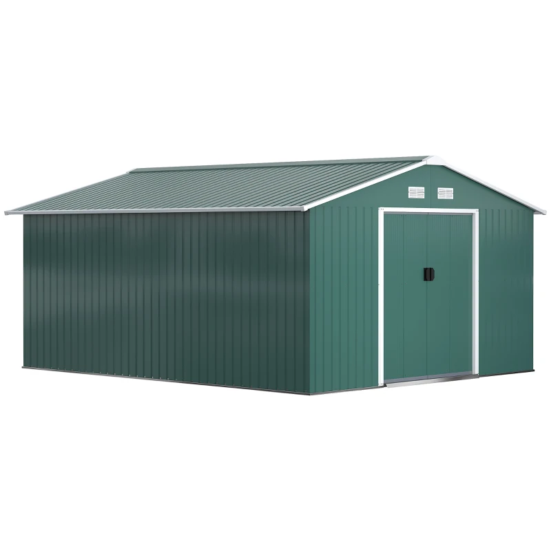 Outsunny Tuinschuur, Weerbestendig Tuinhuis voor Tuingereedschap, met Ventilatieramen, Schuifdeuren, Staal, Donkergroen