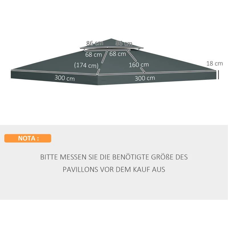Outsunny Telhado de Substituição para Pavilhão de Jardim em Metal Poliéster 3x3M Cinza Antracite