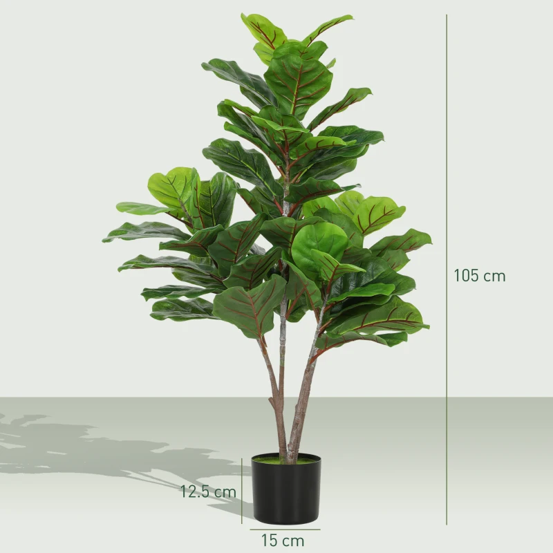 HOMCOM Fig Violin Artificial 110cm Planta artificiala, Plastica Plante artificiale in ghiveci, Decor moder Conta