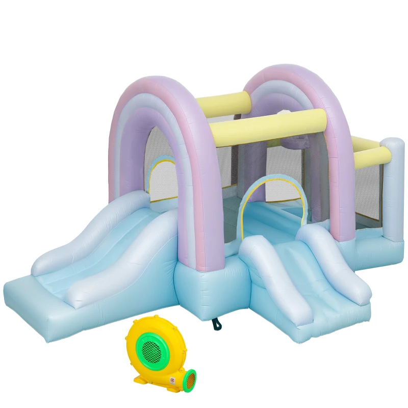 AIYAPLAY Hüpfburg, Piscină cu Bile, 2 Tobogane, Țesătură Oxford, Rezistent la UV, Blower, Colorat