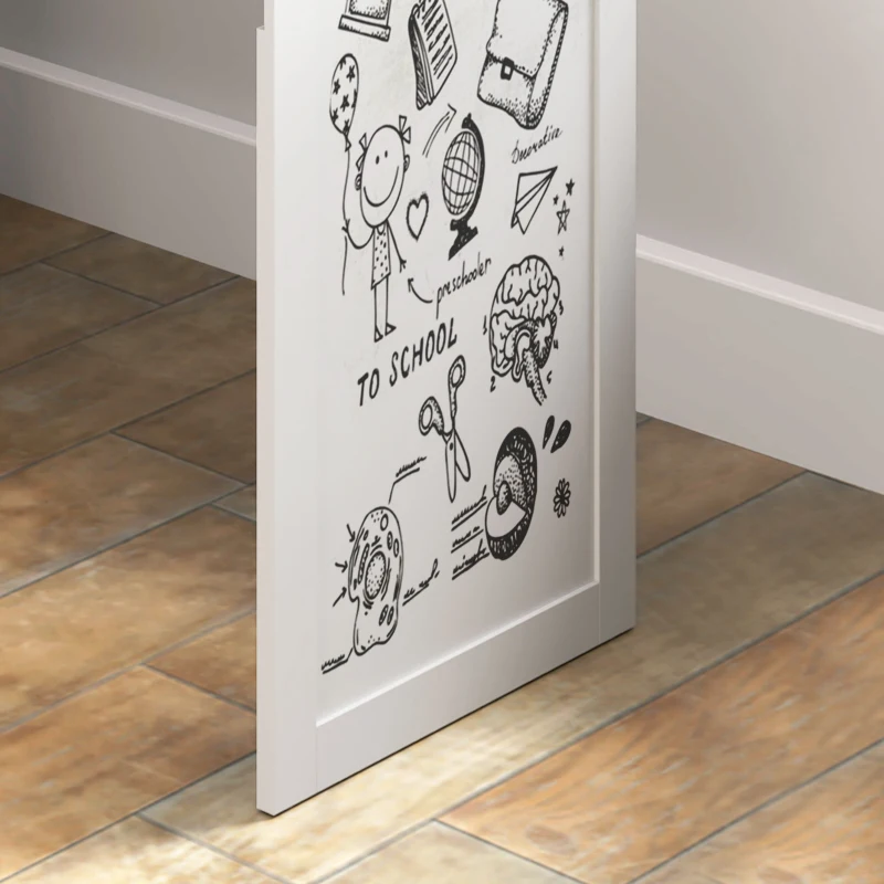 HOMCOM Escritório de Computador Dobrável com Estante Mesa de Trabalho Quadro Branco e Prateleira Ajustável 98x51x153cm Branco