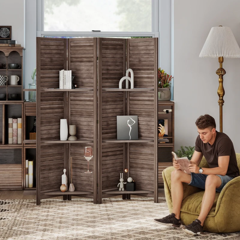 HOMCOM Paravento da interno in legno con 4 pannelli, Pieghevole, 160 x 170 cm, Noce