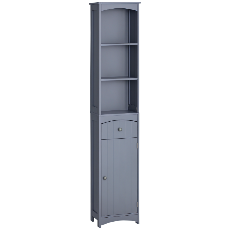 HOMCOM Dulap Înalt de Baie Îngust cu 1 Sertar și 3 Rafturi Deschise Stil Modern 34x24x170 cm Gri