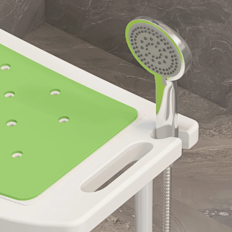 HOMCOM Scaun de Duș reglabil în Înălțime Taburet de Duș Ergonomic Picioare anti-alunecare Greutate Max. 135 kg aluminiu HDPE Verde
