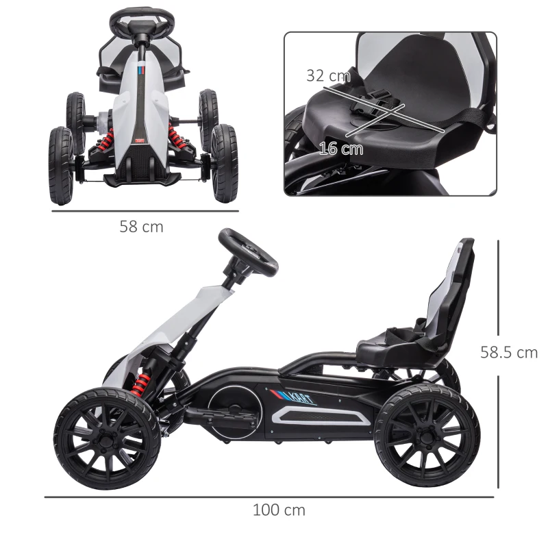HOMCOM Kart electric pentru copii 12V - Viteză reglabilă 3-5km/h pentru copii de 3-8 ani - scaun reglabil - alb