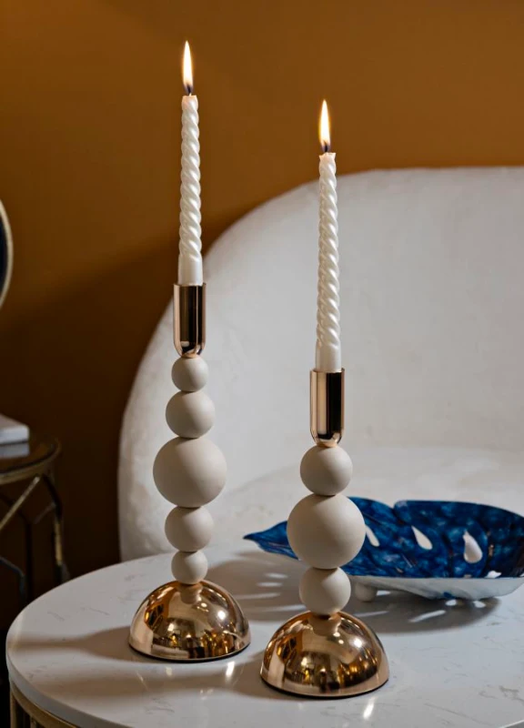 Mauro Ferretti Suport Lumanare Set Crem 2 Bucati  Cm 10X24-10 X 29,3