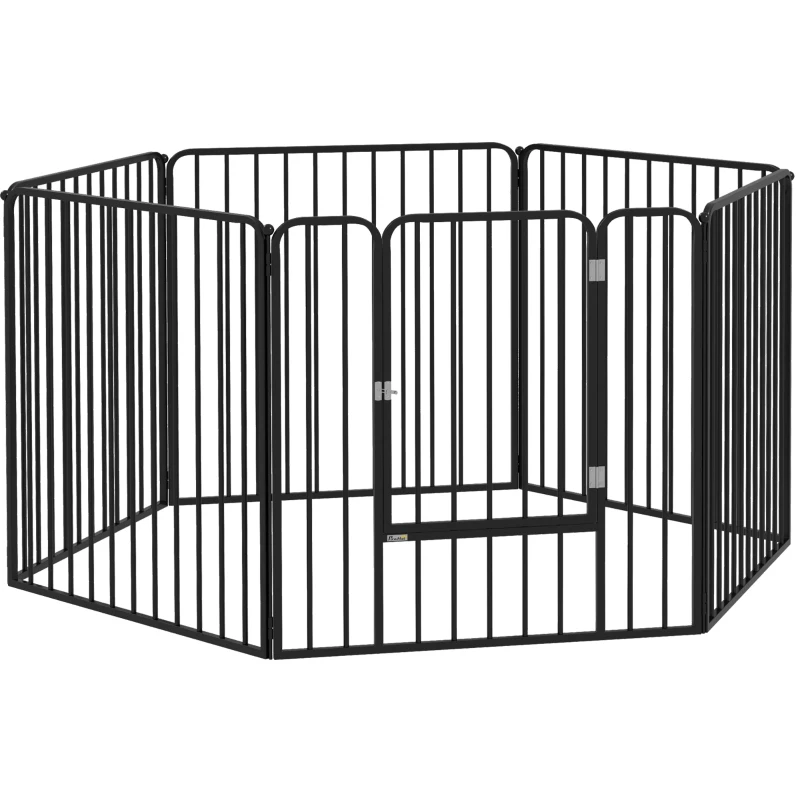 Pawhut Parque Cercado Modular para Cães com 1 Porta 6 Painéis Modulares Interno Externo 80 cm Altura Aço Preto