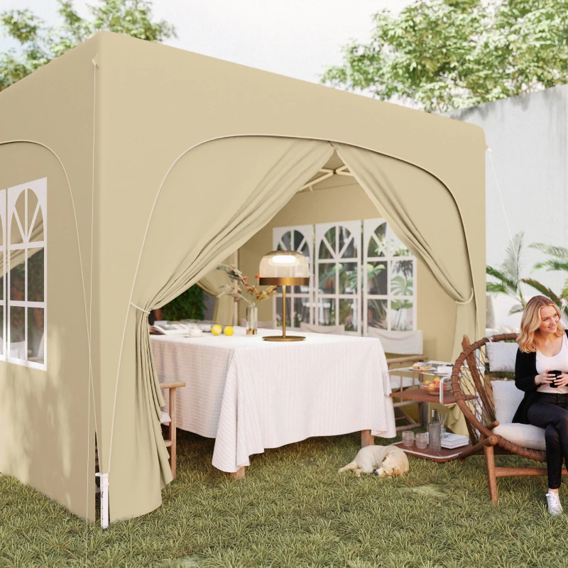 Outsunny Pavilion Barnum Cort pliant pentru recepții 3 x 3 x 2,73 m cu ferestre + Geantă de transport nisip