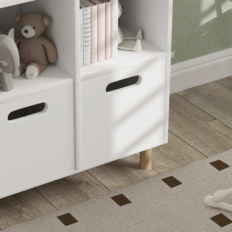 AIYAPLAY Bibliotecă pentru copii mobilier de depozitare pentru copii 3 nivele cu două sertare formă de casă 63,7 x 29,7 x 89 cm alb