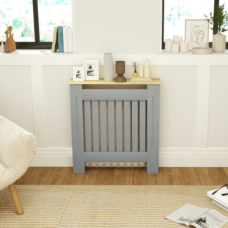 HOMCOM Cubier pentru Radiator din MDF pentru Living Dormitor Hol 78x19x83 cm Gri și Stejar