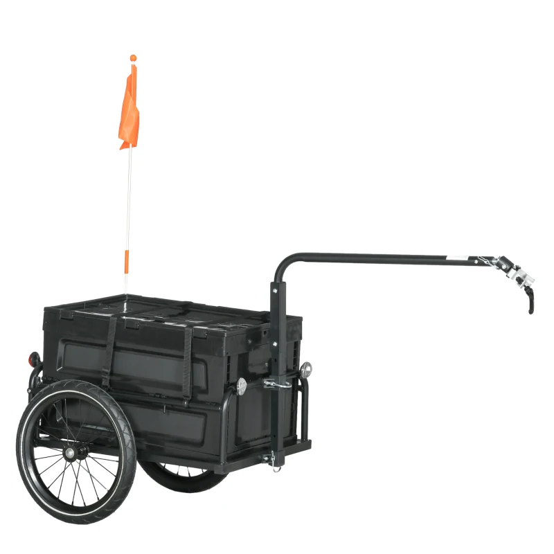 HOMCOM Carrinho de Bicicleta com Caixa de Armazenamento Removível e Dobrável de 65L Refletores de Segurança Carga Máx. 40Kg Preto