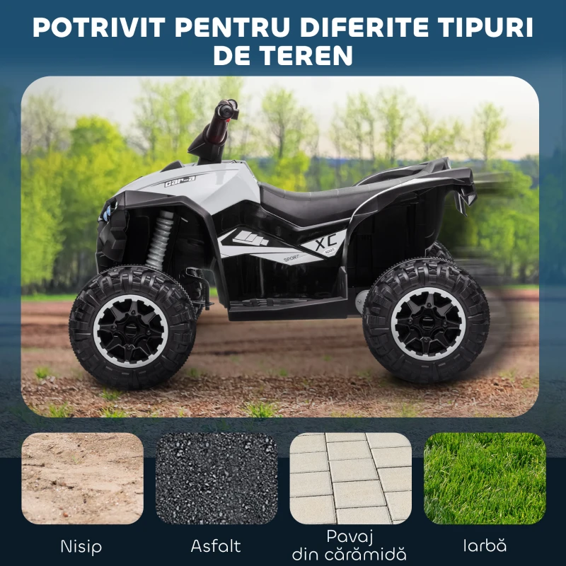 HOMCOM ATV Electric pentru Copii, Motocicletă pentru Copii cu Motor Dublu, 2 Viteze, Roți Late și Faruri LED, 83x53x55.5 cm, Alb(m-5)